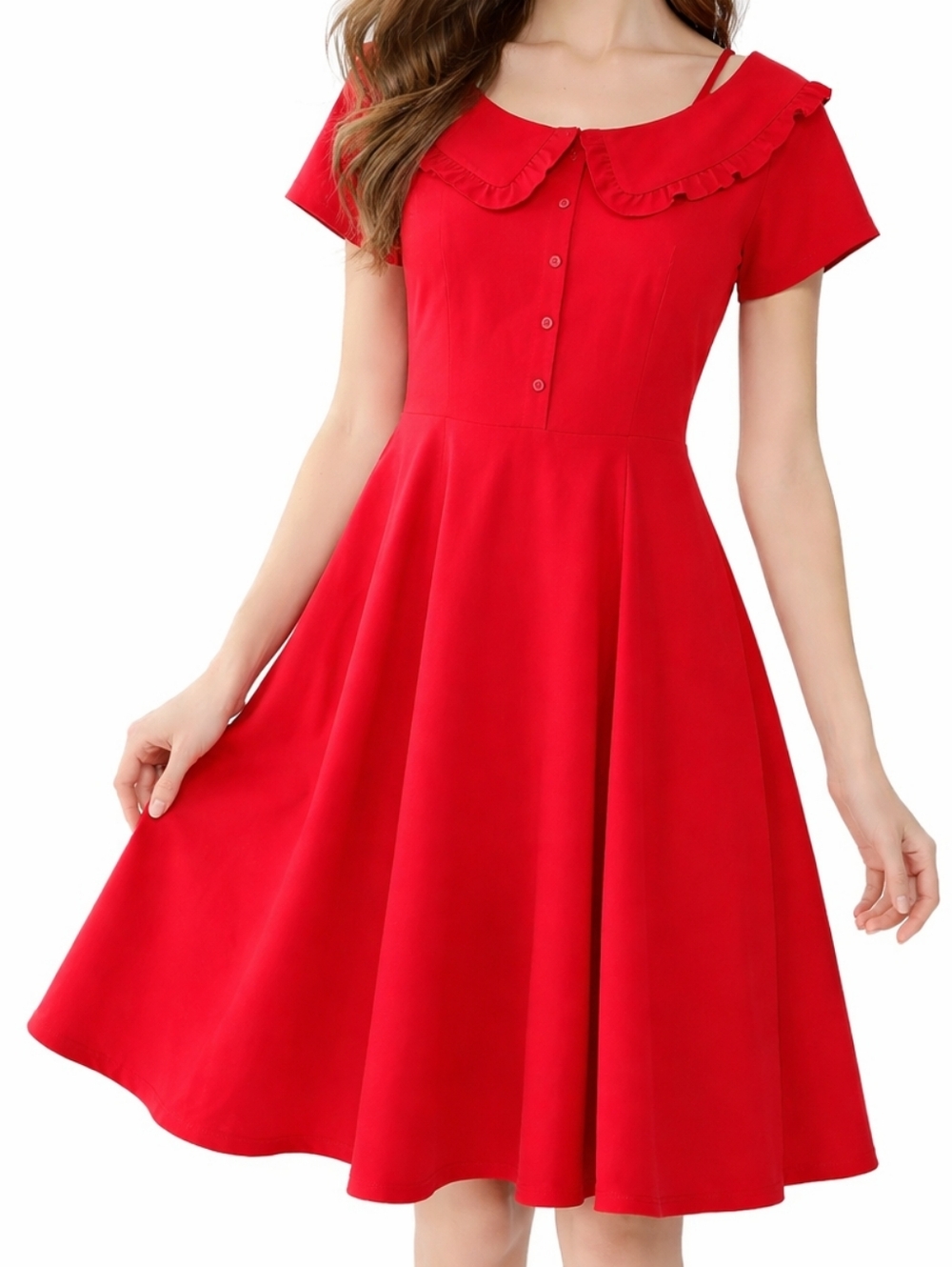 Molly Bracken Mini Dress Ruffle Short Sleeve Midi Casual Red Summer Sundress M